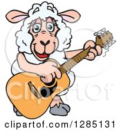 Poster, Art Print Of Cartoon Happy Sheep Playing An Acoustic Guitar