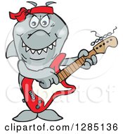 Poster, Art Print Of Cartoon Happy Shark Playing An Electric Guitar