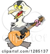 Poster, Art Print Of Cartoon Happy Shag Bird Playing An Acoustic Guitar
