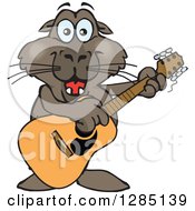 Poster, Art Print Of Cartoon Happy Sea Lion Playing An Acoustic Guitar
