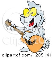 Poster, Art Print Of Cartoon Happy Seahorse Playing An Acoustic Guitar