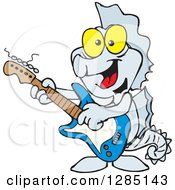 Poster, Art Print Of Cartoon Happy Seahorse Playing An Electric Guitar