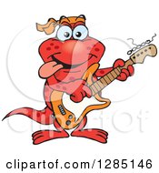 Poster, Art Print Of Cartoon Happy Red Salamander Playing An Electric Guitar
