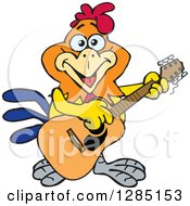 Poster, Art Print Of Cartoon Happy Rooster Playing An Acoustic Guitar