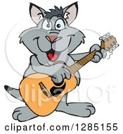 Poster, Art Print Of Cartoon Happy Kangaroo Playing An Acoustic Guitar