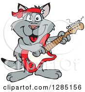 Poster, Art Print Of Cartoon Happy Kangaroo Playing An Electric Guitar