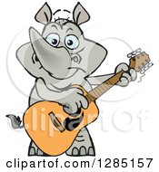 Clipart Of A Cartoon Happy Rhino Playing An Acoustic Guitar Royalty Free Vector Illustration
