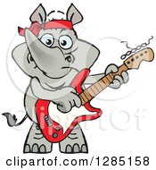 Poster, Art Print Of Cartoon Happy Rhino Playing An Electric Guitar