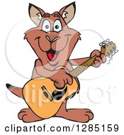 Poster, Art Print Of Cartoon Happy Red Kangaroo Playing An Acoustic Guitar