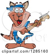 Clipart Of A Cartoon Happy Red Kangaroo Playing An Electric Guitar Royalty Free Vector Illustration