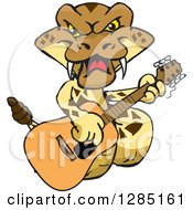 Poster, Art Print Of Cartoon Happy Rattlesnake Playing An Acoustic Guitar