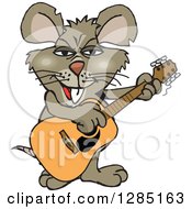 Clipart Of A Cartoon Happy Rat Playing An Acoustic Guitar Royalty Free Vector Illustration