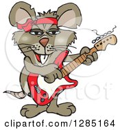 Clipart Of A Cartoon Happy Rat Playing An Electric Guitar Royalty Free Vector Illustration