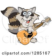 Poster, Art Print Of Cartoon Happy Raccoon Playing An Acoustic Guitar