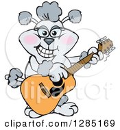 Poster, Art Print Of Cartoon Happy Gray Poodle Dog Playing An Acoustic Guitar