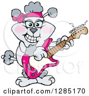 Poster, Art Print Of Cartoon Happy Gray Poodle Playing An Electric Guitar