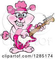 Poster, Art Print Of Cartoon Happy Pink Poodle Playing An Electric Guitar