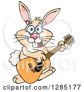 Clipart Of A Cartoon Happy Rabbit Playing An Acoustic Guitar Royalty Free Vector Illustration