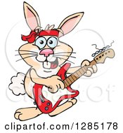 Poster, Art Print Of Cartoon Happy Rabbit Playing An Electric Guitar