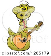 Cartoon Happy Python Snake Playing An Acoustic Guitar