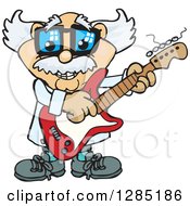 Clipart Of A Cartoon Happy Scientist Playing An Electric Guitar Royalty Free Vector Illustration