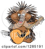 Cartoon Happy Porcupine Playing An Acoustic Guitar