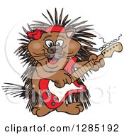 Cartoon Happy Porcupine Playing An Electric Guitar
