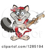 Clipart Of A Cartoon Happy Possum Playing An Electric Guitar Royalty Free Vector Illustration