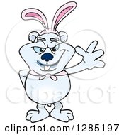 Clipart Of A Friendly Waving Polar Bear Wearing Easter Bunny Ears Royalty Free Vector Illustration