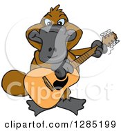 Poster, Art Print Of Cartoon Happy Platypus Playing An Acoustic Guitar