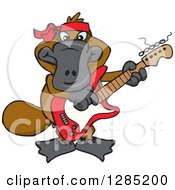 Poster, Art Print Of Cartoon Happy Platypus Playing An Electric Guitar