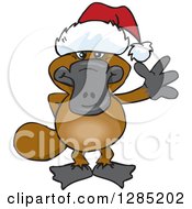 Poster, Art Print Of Friendly Waving Platypus Wearing A Christmas Santa Hat