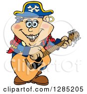 Poster, Art Print Of Cartoon Happy Pirate Woman Playing An Acoustic Guitar