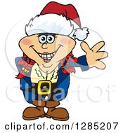 Clipart Of A Friendly Waving Female Pirate Wearing A Christmas Santa Hat Royalty Free Vector Illustration