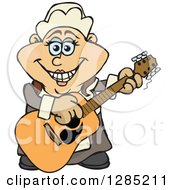 Poster, Art Print Of Cartoon Happy Pilgrim Woman Playing An Acoustic Guitar