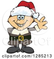 Poster, Art Print Of Friendly Waving Male Pilgrim Wearing A Christmas Santa Hat