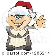 Poster, Art Print Of Friendly Waving Female Pilgrim Wearing A Christmas Santa Hat