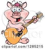 Poster, Art Print Of Cartoon Happy Pig Playing An Acoustic Guitar