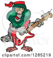 Poster, Art Print Of Cartoon Happy Pigeon Playing An Electric Guitar