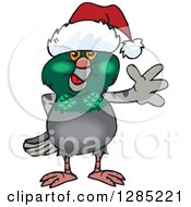 Poster, Art Print Of Friendly Waving Pigeon Wearing A Christmas Santa Hat