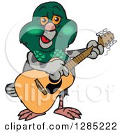 Poster, Art Print Of Cartoon Happy Pigeon Playing An Acoustic Guitar