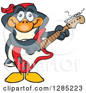 Poster, Art Print Of Cartoon Happy Penguin Playing An Electric Guitar