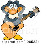 Poster, Art Print Of Cartoon Happy Penguin Playing An Acoustic Guitar