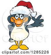 Poster, Art Print Of Friendly Waving Penguin Wearing A Christmas Santa Hat
