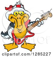 Cartoon Happy Pelican Playing An Electric Guitar