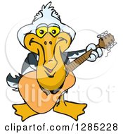 Cartoon Happy Pelican Playing An Acoustic Guitar