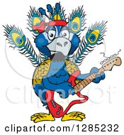 Poster, Art Print Of Cartoon Happy Peacock Playing An Electric Guitar