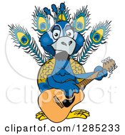 Poster, Art Print Of Cartoon Happy Peacock Playing An Acoustic Guitar