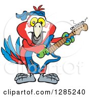 Cartoon Happy Macaw Parrot Playing An Electric Guitar