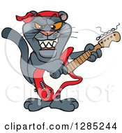 Poster, Art Print Of Cartoon Black Panther Playing An Electric Guitar
